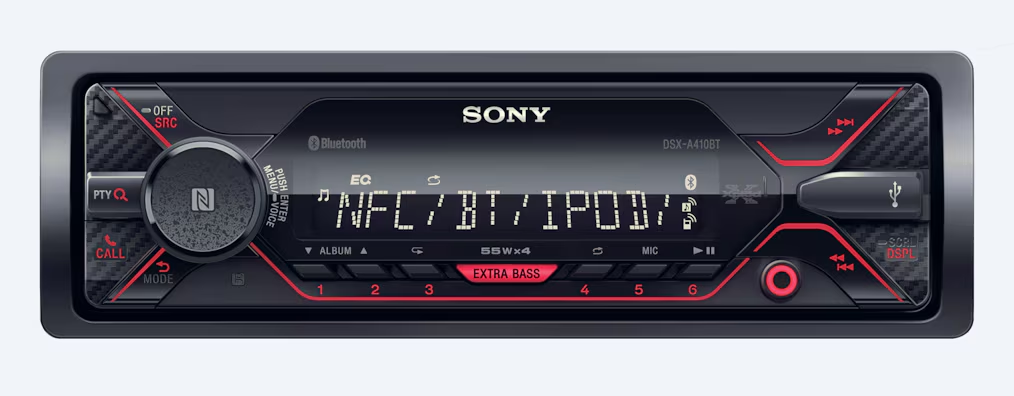 Sony Car Stereo DSX-A410BT Digital Media Receiver with NFC, Bluetooth, USB, AUX, FM (Black), PRE Out - 2 x 2V, Output Power - 55W x 4, 10 Band Equalizer